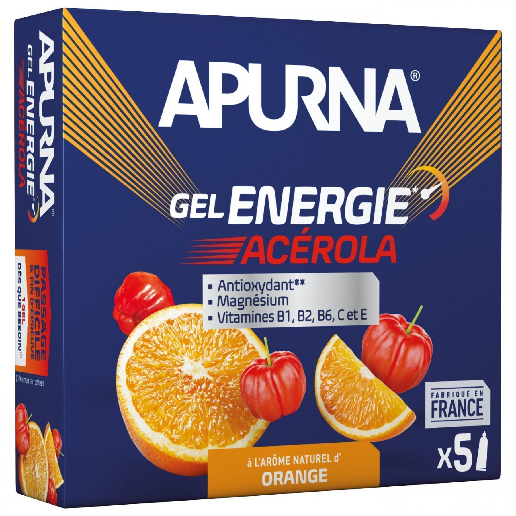 Packung mit 5 Gelen Apurna Energie Acérola Orange - 35g