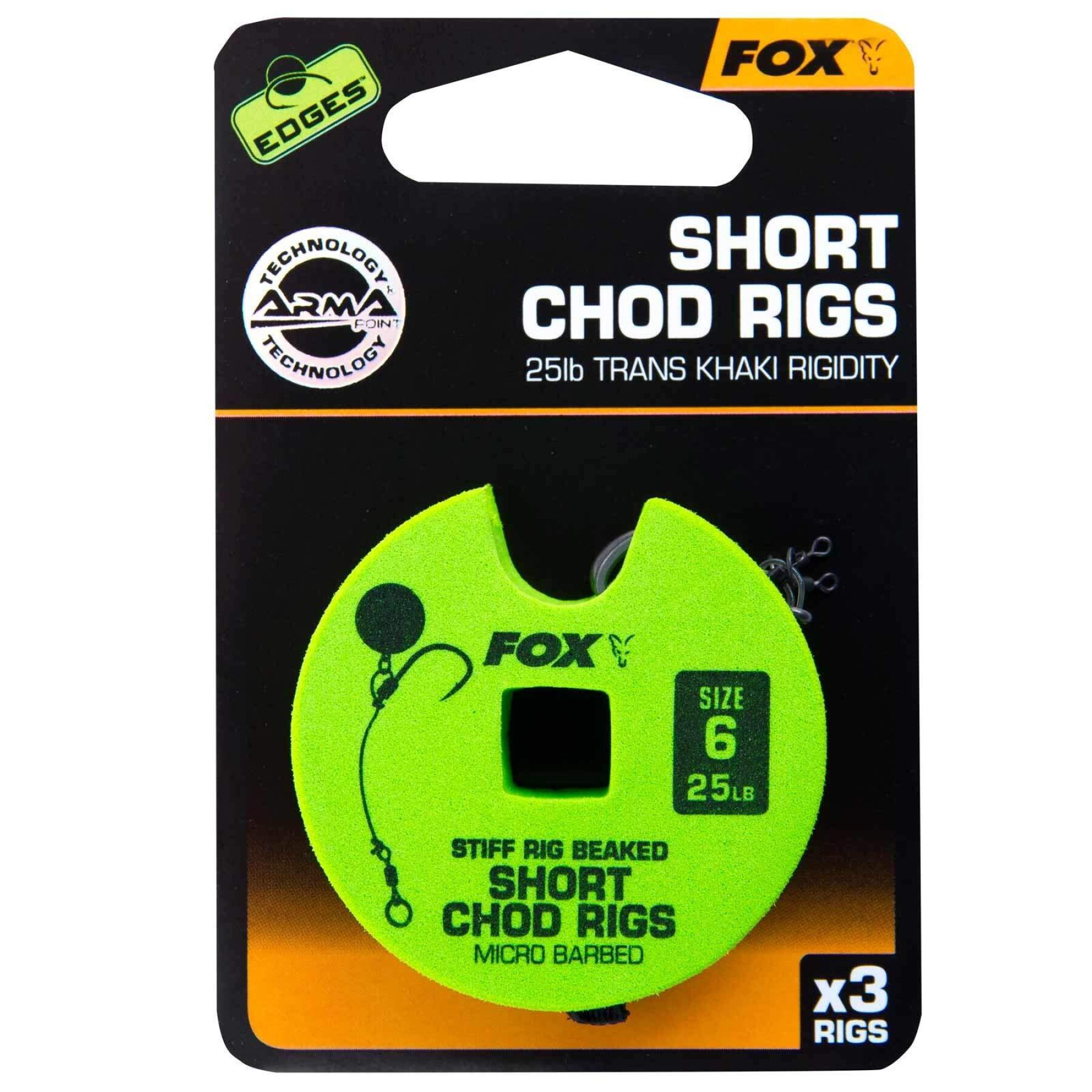 Monofilament Fox 25lb Shorts Chod Rig Barbed taille 6